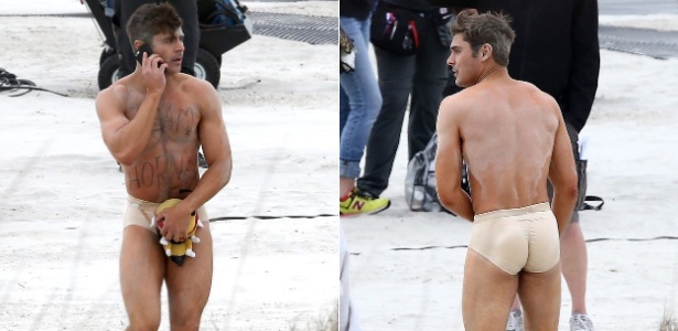 Zac Efron é visto quase nu no set de filmagens da comédia "Dirty Grandpa" - Montagem/Reprodução