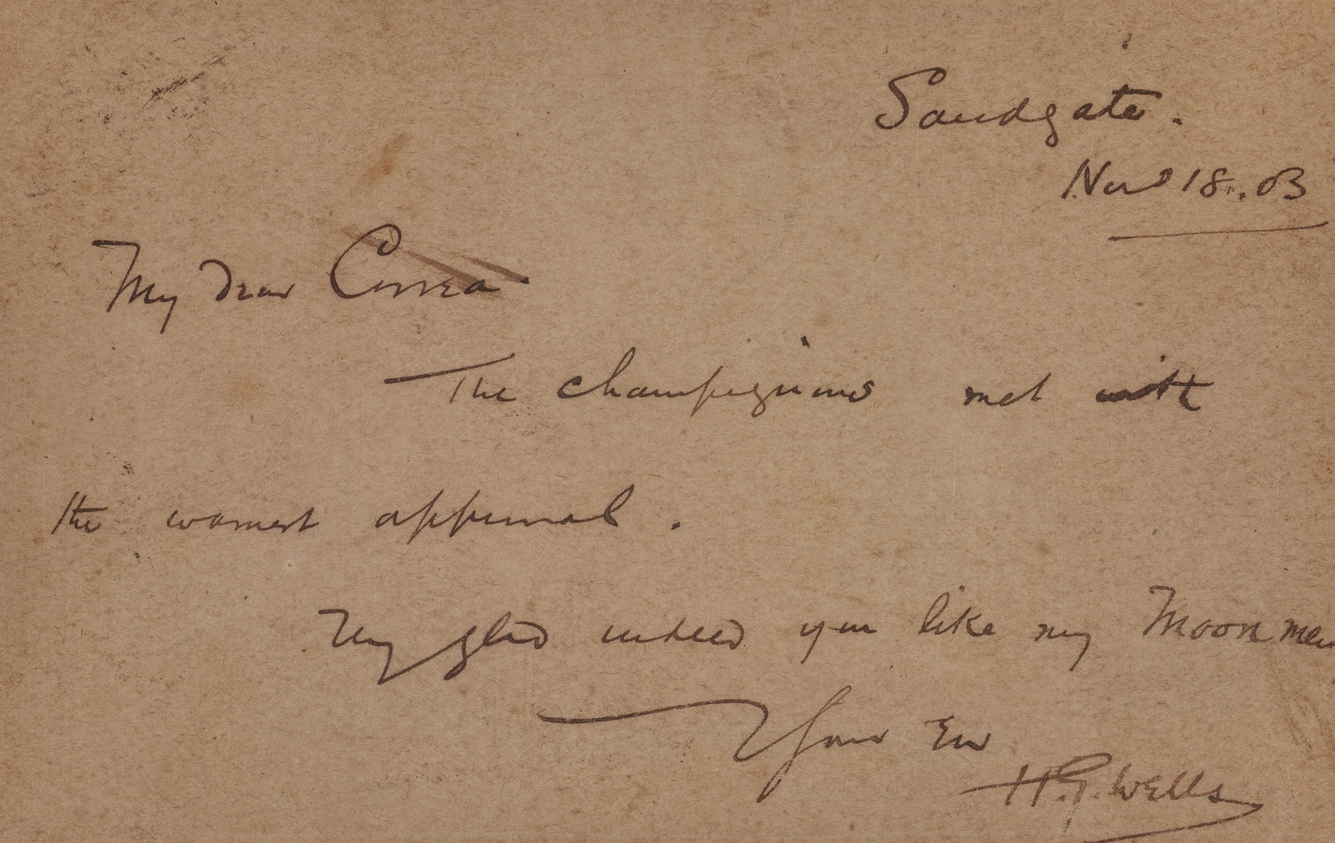 Carta enviada por H.G.Wells para Henrique Alvim Correa felicitando o brasileiro pelo resultado das ilustrações - Reprodução