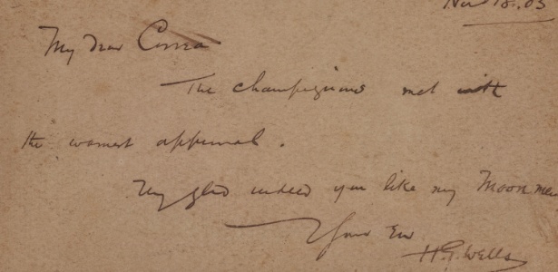 Carta enviada por H.G.Wells para Henrique Alvim Correa felicitando o brasileiro pelo resultado das ilustrações - Reprodução - Reprodução