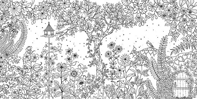 Ilustração para colorir de "Jardim Secreto", de Johanna Basford - Divulgação