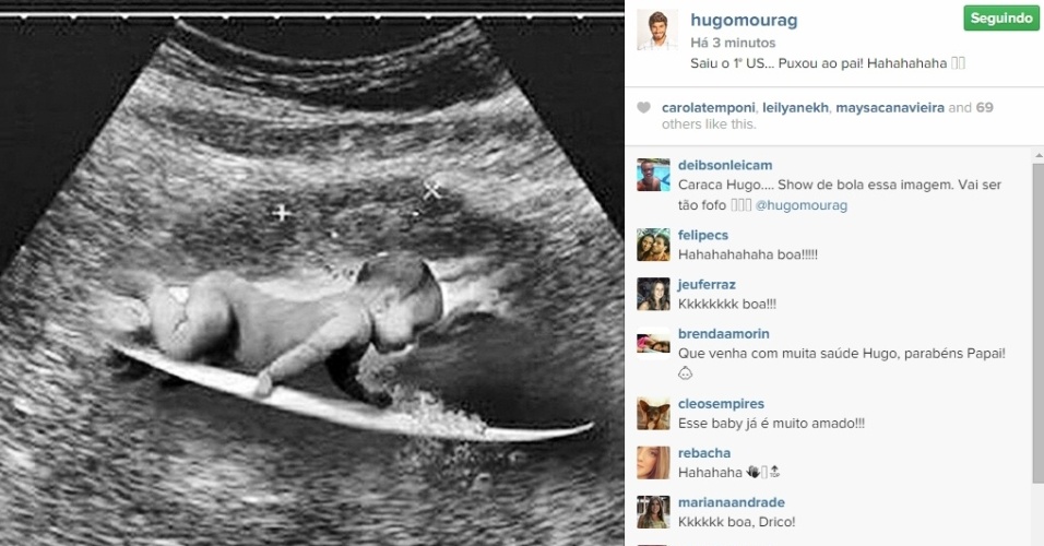 05-mai.2015 - Pai do bebê que a atriz Deborah Secco está esperando, o surfista Hugo Moura publicou uma brincadeira sobre a criança em seu Instagram, na noite desta terça-feira. 