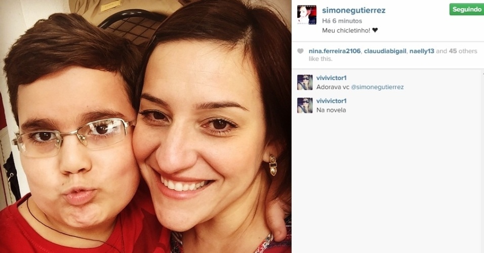 9.mai.2015 - A atriz e cantora Simone Gutierrez colou no filho para postar uma foto e legendeu: "meu chicletinho"