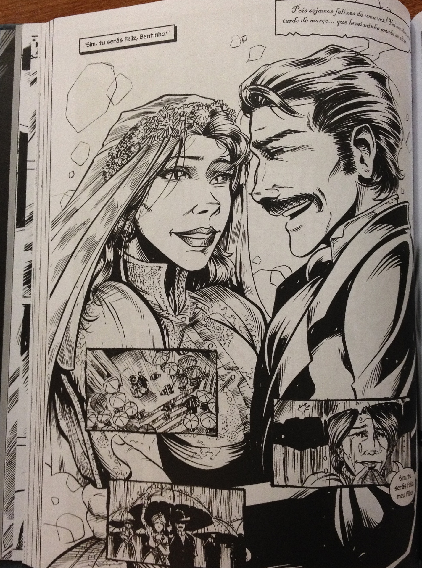 Casamento de Capitu e Bentinho na HQ "Dom Casmurro", baseada no original de Machado de Assis de 1899 - Reprodução