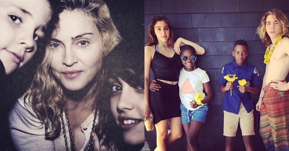 10.mai.2015 - Para comemorar o dia das mães, Madonna postou uma foto antiga com os filhos Lourdes e Rocco e uma foto recente com os quatro filho: Lourdes, Mercy, David e Rocco