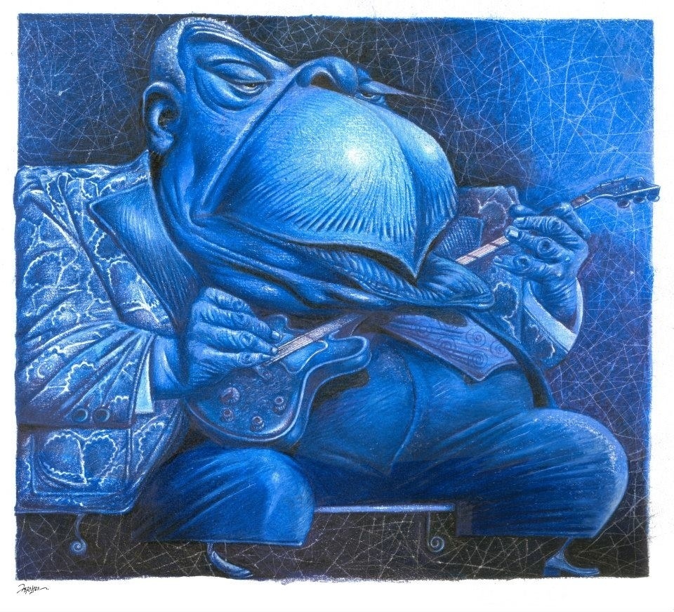 Um homenagem azul ao rei do blues B.B. King feita pelas mãos do cartunista Fernandes - Fernandes/UOL
