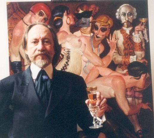 O pintor Juarez Machado e um quadro da série "Libertino", cuja exposição foi realizada pouco antes do lançamento do filme francês "O Fabuloso Destino de Amélie Poulain" (2001), de Jean-Pierre Jeunet. A mostra, com temática erótica, reuniu 60 pinturas e 40 desenhos do autor - Arquivo Pessoal