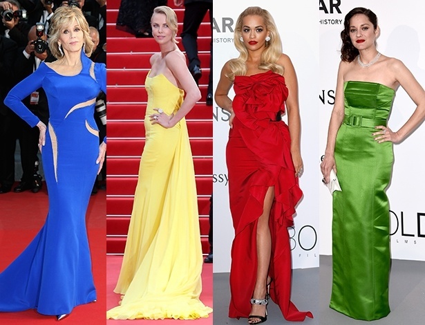 Jane Fonda, Charlize Theron, Rita Ora e Marion Cotillard dispensam o look preto e branco e abusam das cores - Getty Images