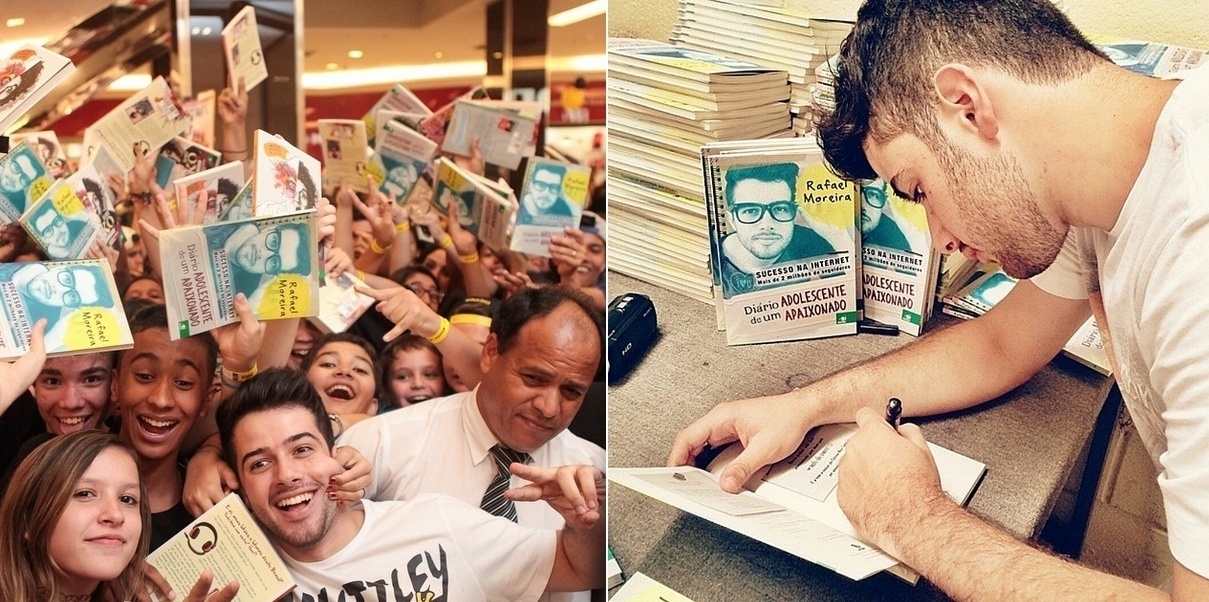 Famoso no YouTube, com o canal Rafael Moreira, 18 anos, posa com fãs e autografa seu primeiro livro, "Diário de Um Adolescente Apaixonado" - Arquivo Pessoal/Instagram