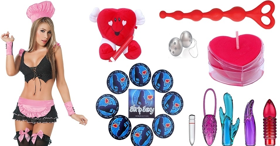 Já sabe como presentear o parceiro no dia 12 de junho? O UOL Comportamento selecionou alguns itens que podem ajudar esquentar a data . Veja a seguir como explorar os sex shops e ter mais uma opção para agradar o par na noite especial - Montagem/Divulgação