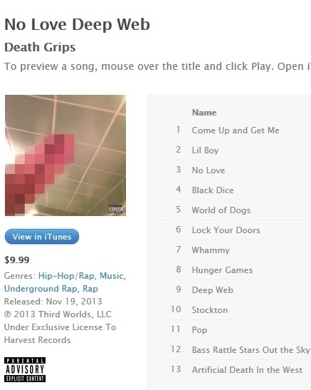 Capa do álbum "No Love Deep Web" (2012), do grupo americano de hip hop Death Grips, censurada no iTunes - Reprodução/iTunes