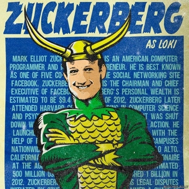 Mark Zuckerberg, o dono do Facebook, é retratado por Billy como Loki, o irmão e inimigo de Thor - Reprodução/BBC
