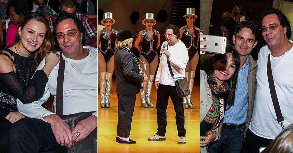 5.jun.2015 - Walter Casagrande assiste ao musical "Chacrinha" e é convidado para uma participação especial no palco do espetáculo. Nos bastidores, ele faz selfies com fãs