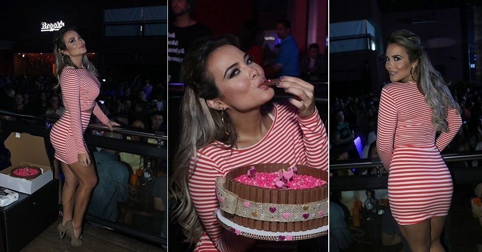 6.jun.2015 - Geisy Arruda comemora 25 anos com bolo cor de rosa na balada sertaneja Brooks, em São Paulo