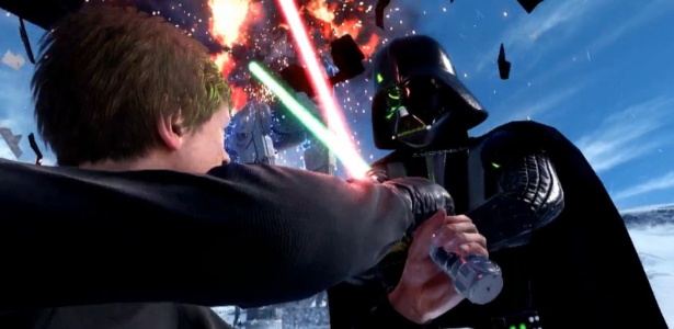 Batalha entre Luke e Darth Vader em "Star Wars: Battlefront" - Reprodução