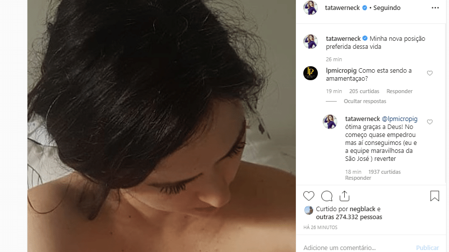 Tatá Werneck posta foto amamentando a filha e responde a seguidor - Reprodução/Instagram