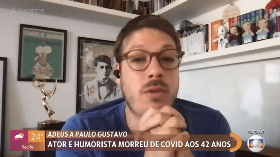 Fabio Porchat se emocionou ao falar de Paulo Gustavo no "Encontro com Fátima Bernardes" - Reprodução / TV Globo