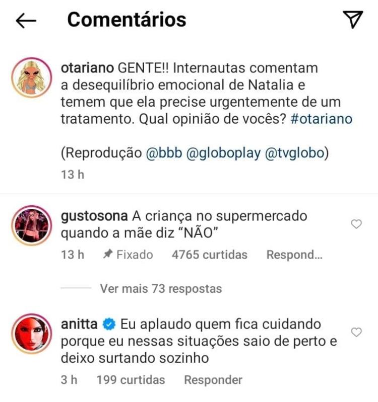Anitta fala sobre descontrole de Natália após bebedeira no 'BBB22' - Reprodução/Instagram - Reprodução/Instagram