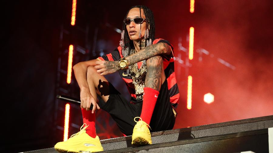 O cantor Oruam no palco Sunset, durante o primeiro dia do primeiro fim de semana do Rock in Rio - Filipe Reveles/Photo Premium/Folhapress