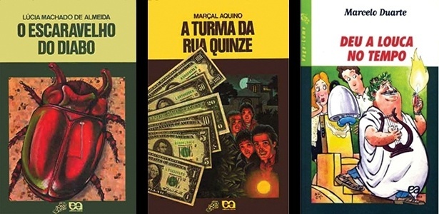 Capas dos livros "O Escaravelho do Diabo", "A Turma da Rua Quinze" e "Deu a Louca no Tempo", da Coleção Vaga-Lume - Reprodução