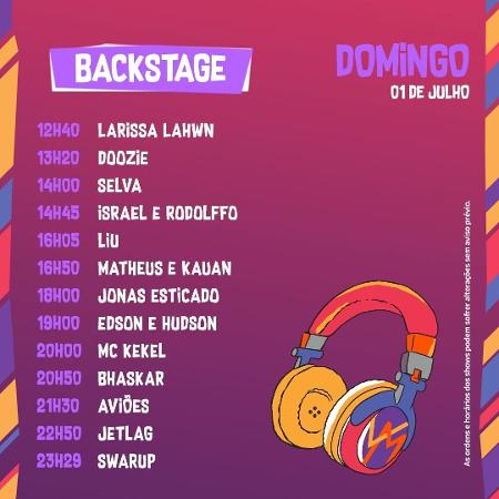 Horários do palco Backstage do VillaMix Festival Goiânia no domingo - Divulgação - Divulgação