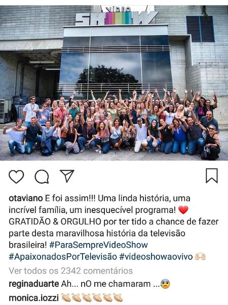 Regina Duarte reclama que não foi convidada para a despedida do "Vídeo Show" - Reprodução/Instagram/otaviano - Reprodução/Instagram/otaviano