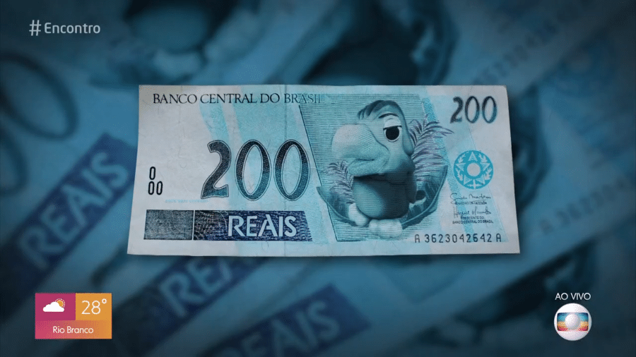 Louro José na nota de R$ 200, em montagem mostrada no "Encontro" - Reprodução/Globoplay