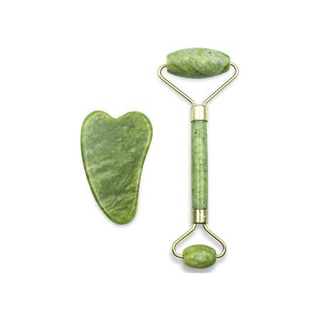 Rolo Pedra de Jade Massageador + Placa Gua Sha Anti Estresse - Divulgação - Divulgação