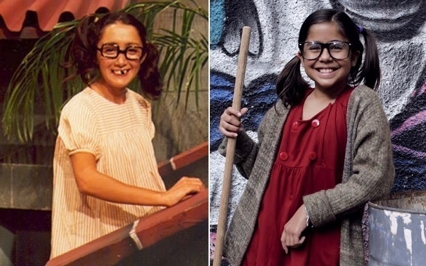Mariana Castro interpreta Fran, versão brasileira de Chiquinha, personagem de Maria Antonieta de las Nieves em "Chaves", no curta-metragem "Moleque" - Montagem/Reprodução/Televisa/Filipe Tavares/Divulgação