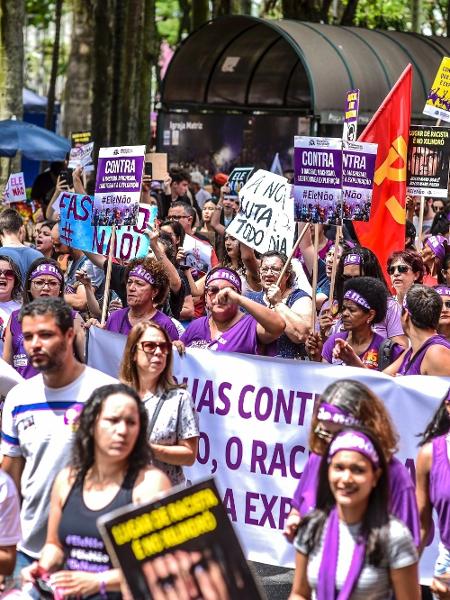 Manifestação feminina #EleNão nas eleições de 2018: mulheres voltam a protestar em 2020 com hashtag nas redes sociais - Lucas Lacaz Ruiz/Estadão conteúdo