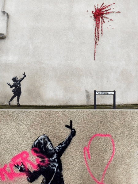 Obra de Banksy é vandalizada na Inglaterra.  - Reprodução