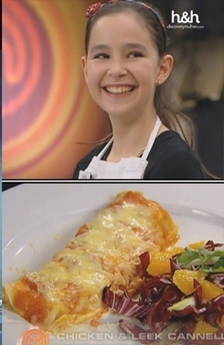 Sofia, 12 anos, preparou um canelone de frango e alho poró acompanhado de salada de chicória, erva doce e laranja no "MasterChef Junior" da Austrália.  O prato foi considerado "extraordinário" por um dos jurados
