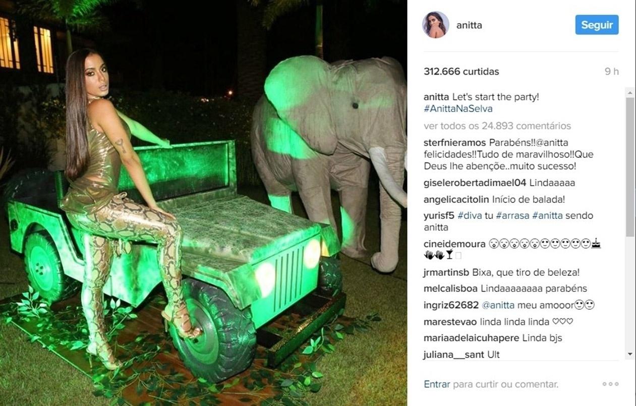 Anitta comemora 24 anos com festa com o tema "na selva" - Reprodução/Instagram
