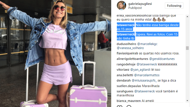 Tatá Werneck comenta foto de Gabriela Pugliesi - Reprodução/Instagram - Reprodução/Instagram