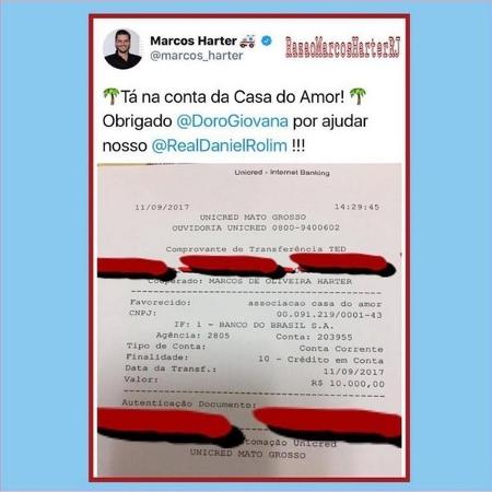 O asilo do ex-BBB Daniel  publicou o comprovante de doação de Harter nas redes sociais  - Reprodução/Instagram@casadoamorrecifepe - Reprodução/Instagram@casadoamorrecifepe