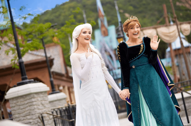 Elsa e Anna encontram visitantes do parque