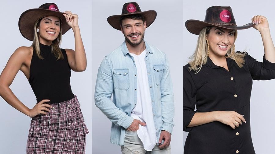 Hari Almeida, Lucas Viana e Thayse Teixera estão na décima roça de A Fazenda 2019 - Montagem / Antonio Chahestian/ Record TV