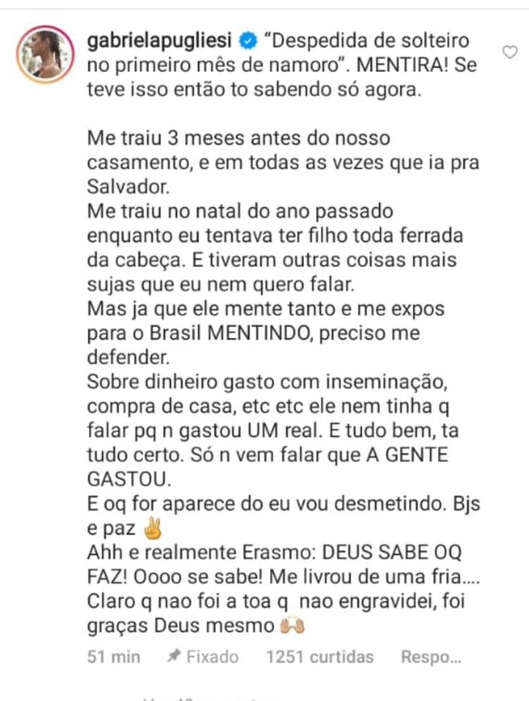 A Fazenda 13: Comentário de Gabriela Pugliesi - Reprodução/Instagram - Reprodução/Instagram