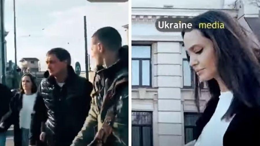 Vídeo mostra Angelina Jolie sendo levada às pressas para Bunker na Ucrânia - Reprodução/Twitter