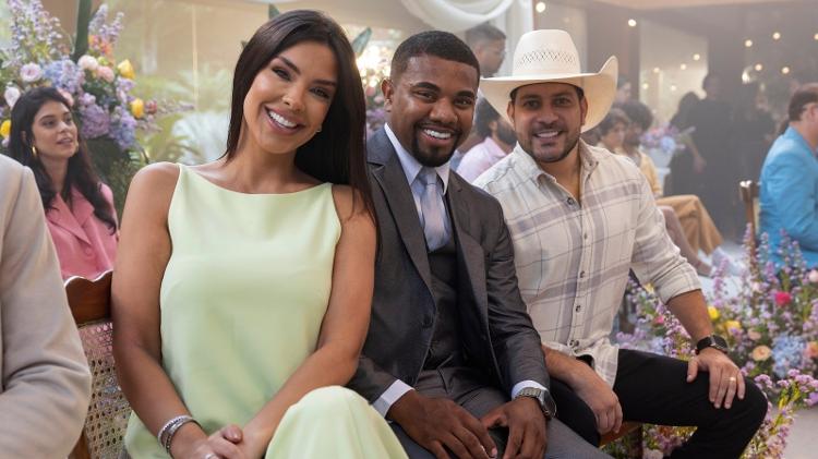 Ivy Moraes, Davi Brito e Caio Afiune na gravação da bodas de prata do BBB