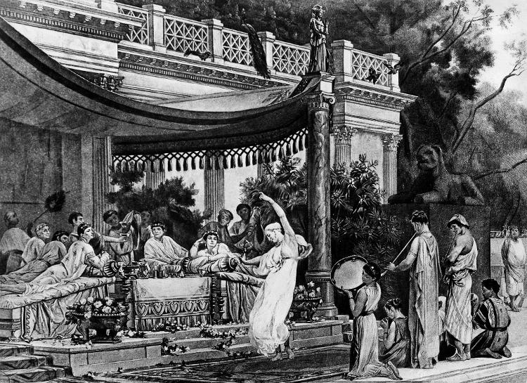Banquete na casa do político Lúcio Licínio Lúculo em 80 a.C., retratado em pintura de G. Boulanger Banquete na casa do político Lúcio Licínio Lúculo em 80 a.C., retratado em pintura de G. Boulanger