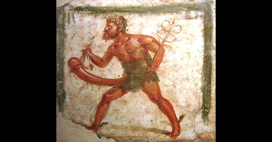 Afresco representando o deus Príapo encontrado em Pompeia (Itália)