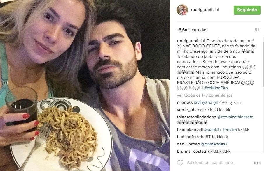 12.jun.2016 - Adriana e Rodrigão no Dia dos Namorados - Reprodução/Instagram/rodrigaooficial