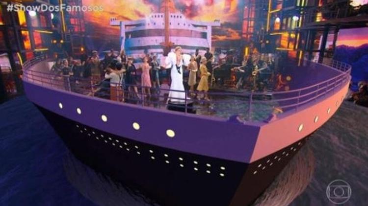 Efeito especial que colocou Alessandra Maestrini cantando Celine Dion dentro do Titanic fez sucesso no Twitter - Reprodução/Globo - Reprodução/Globo