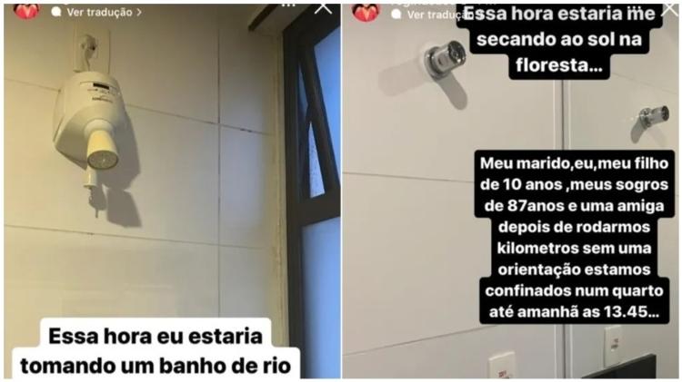 Regina Casé e os familiares foram enviados para o quarto de um hotel após o voo ser cancelado