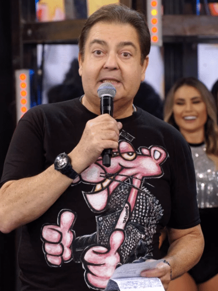 Faustão usa camisa da Pantera Cor de Rosa no Domingão - Reprodução/TV Globo