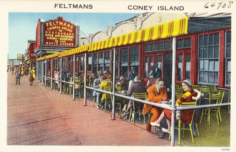 Como era a Feltman's nos anos 1930, quando o lanche já era servido com cerveja alemã no calçadão de Coney Island