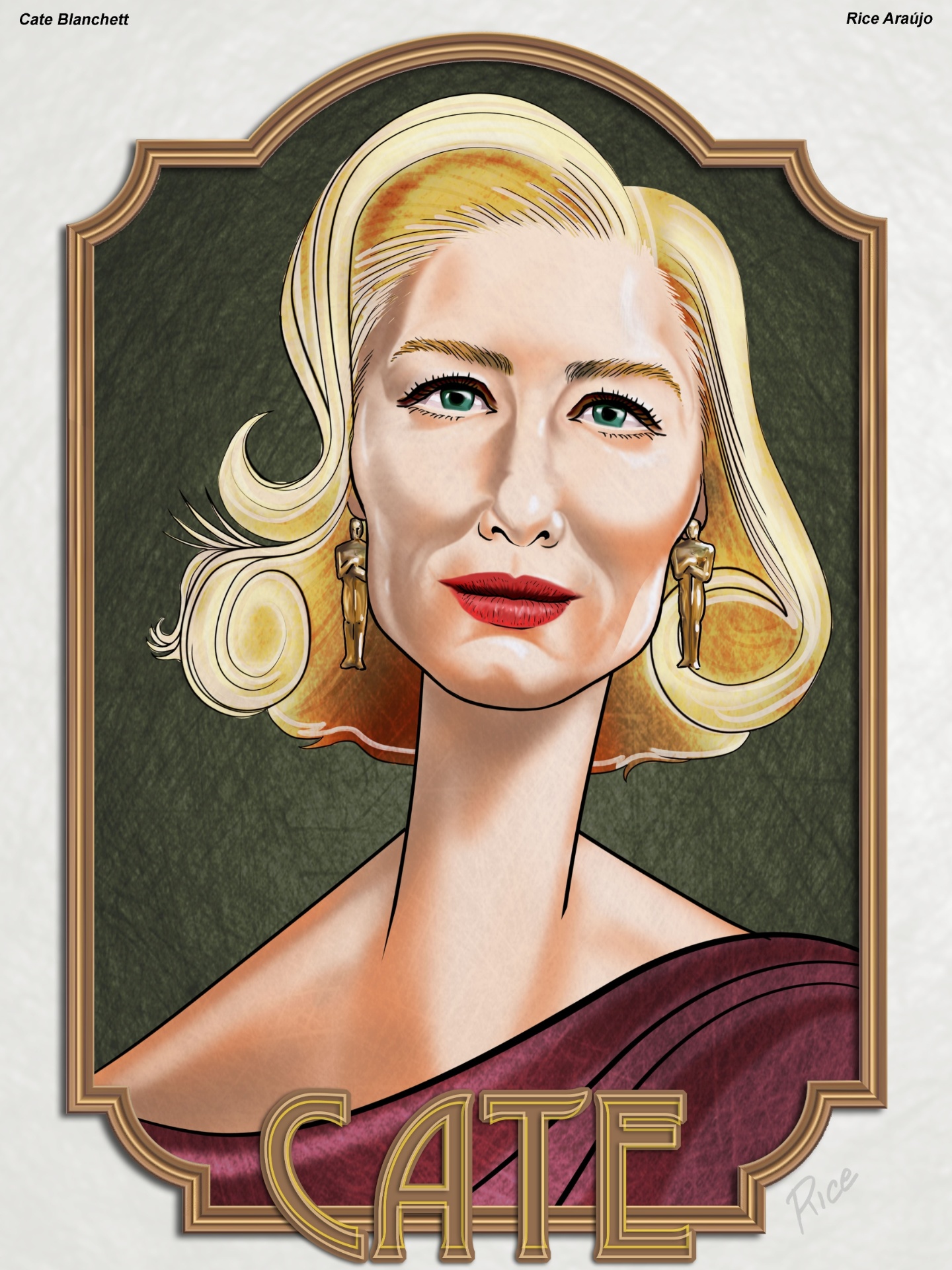 Cate Blanchett por Rice Araújo. A exposição "Oscartoons" fica em cartaz de 18 de fevereiro a 6 de março de 2016, no Shopping Metrópole (Praça Samuel Sabatini, 200, centro, São Bernardo do Campo/SP). A visitação é gratuita - Divulgação