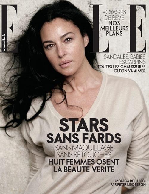 Em abriu de 2009, a Elle francesa estampou em sua capa a manchete "Estrelas sem maquiagem". As oito capas diferentes traziam mulheres como Monica Bellucci e Eva Herzigova, sem maquiagem, sem retoques, sem photoshop - Reprodução