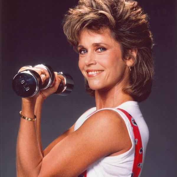 Jane Fonda em um dos vídeos de ginástica que lançou nos anos 1980