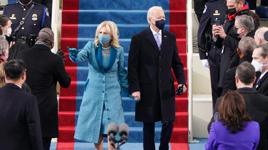 Jill Biden na cerimônia de posse do marido à presidência dos Estados Unidos - Getty Images